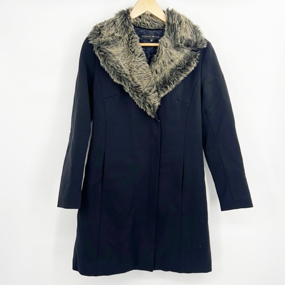 JENNE MAAG Designer Peacoat Dress Coat Faux Fur Collar Black size small